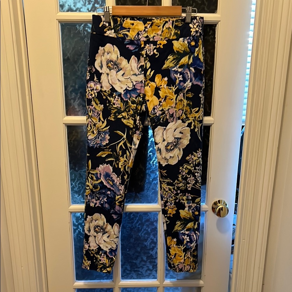 Chico's Vibrant Yellow and White Floral Ankle Pants